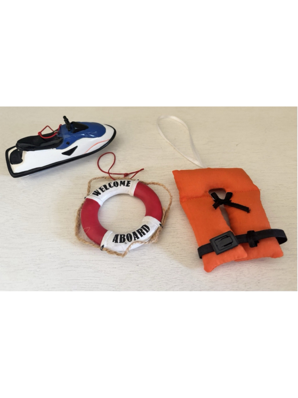 Vtg Nautical Christmas Ornaments / Miniatures Doll Accessories Life Ring Jet Ski